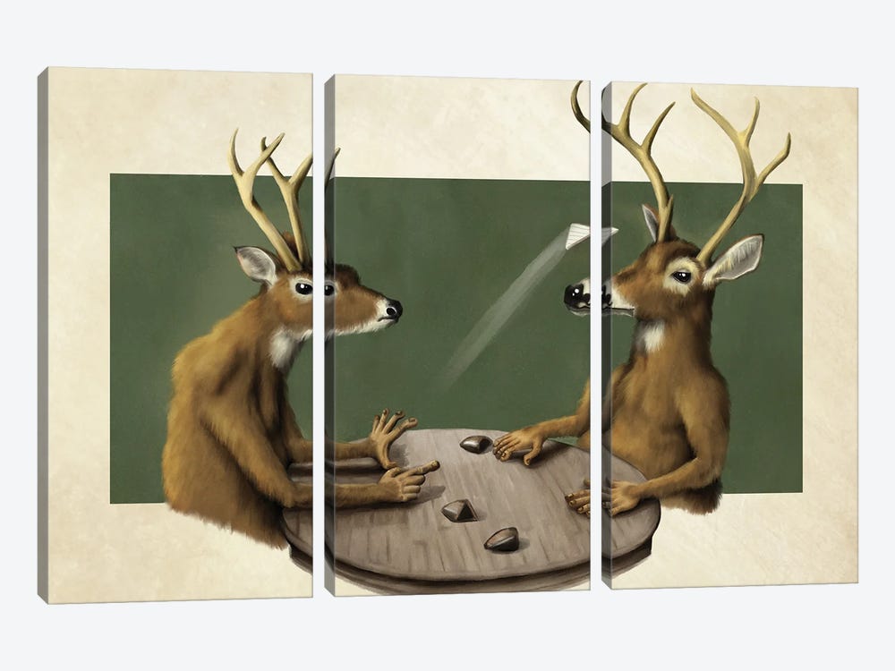 Deer Games by Tim Andraka 3-piece Canvas Print