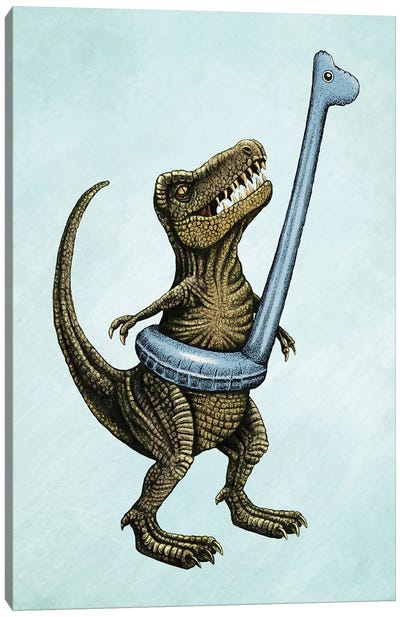 Dinosaur Floatie Canvas Art Print - Tyrannosaurus Rex Art