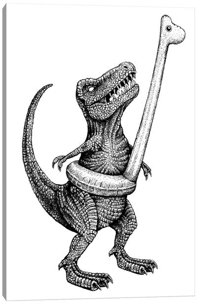 Dinosaur Floatie - Black And White Canvas Art Print - Tyrannosaurus Rex Art