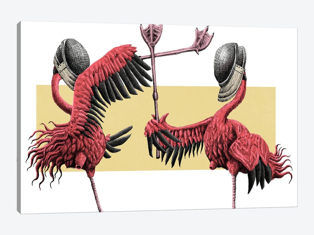 Flamingos Fencing by Tim Andraka 1-piece Canvas Wall Art