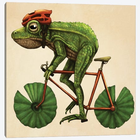Frog Cyclist Canvas Print #TAK39} by Tim Andraka Canvas Art