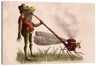 Frog With A Pipe Canvas Art Print - Frog Art