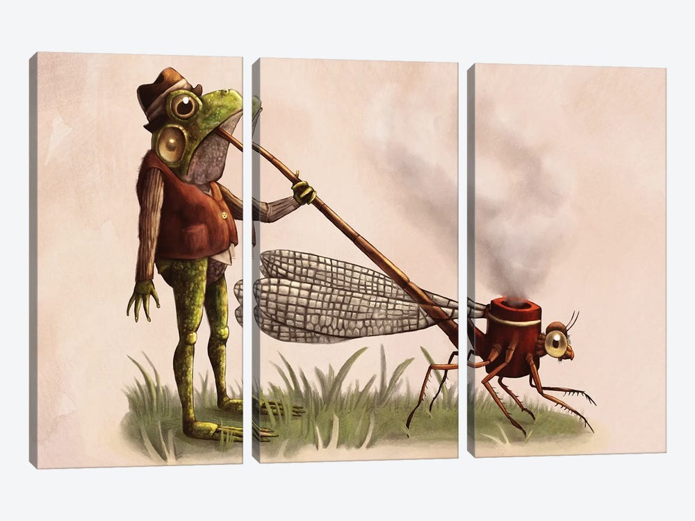 Frog With A Pipe by Tim Andraka 3-piece Canvas Wall Art
