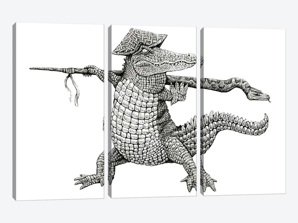 Alligator Warrior by Tim Andraka 3-piece Canvas Print