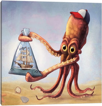 Kraken Caretaker Canvas Art Print - Octopus Art