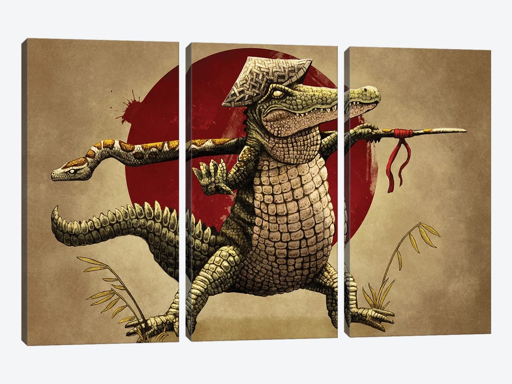 Alligator Warrior by Tim Andraka 3-piece Canvas Art Print