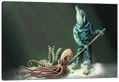 Ocean Floor Custodian Canvas Art Print - Dolphin Art