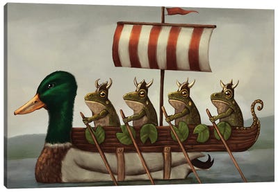Pond Longship Canvas Art Print - Frog Art