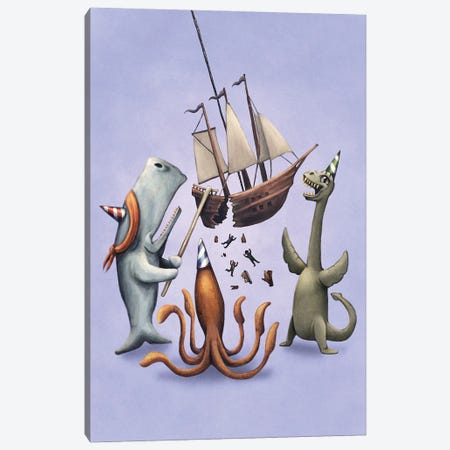 Sea Monster Party Canvas Print #TAK71} by Tim Andraka Canvas Wall Art