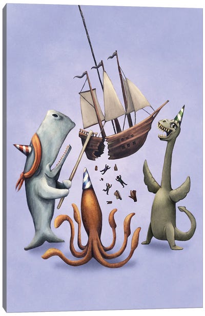 Sea Monster Party Canvas Art Print - Tim Andraka