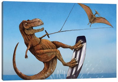 Ptero-Surfer Canvas Art Print - Tyrannosaurus Rex Art