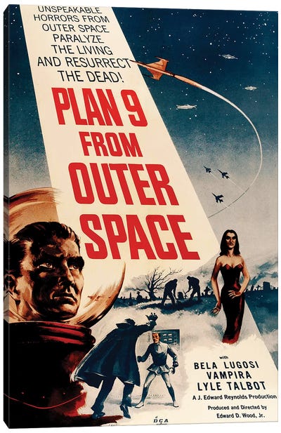 Ed Wood's Plan 9 From Outer Space (1959) Movie Poster Canvas Art Print - Alien Art