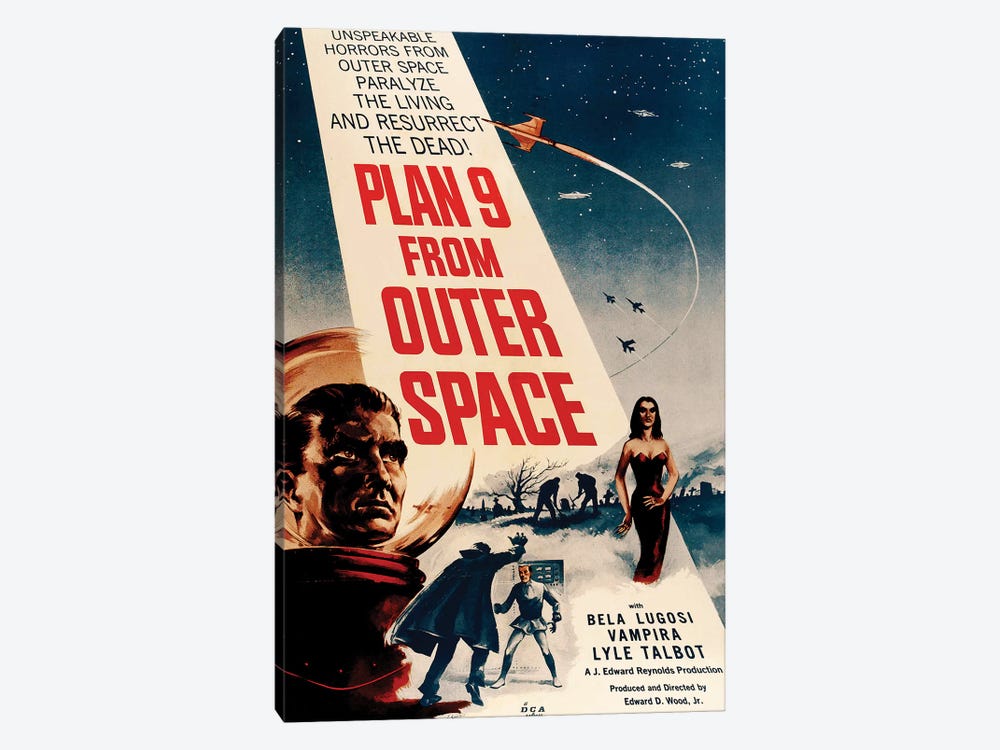 Ed Wood's Plan 9 From Outer Space (1959) Movie Poster by Top Art Portfolio 1-piece Canvas Wall Art