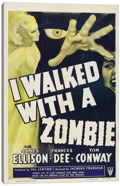 I Walked With A Zombie (1943) Movie Poster Canvas Art Print - Zombie Art