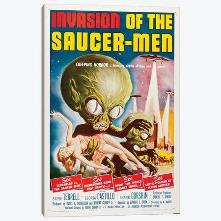 Invasion Of The Saucer-Men (1957) Movie Poster Canvas Print #TAP19} by Top Art Portfolio Canvas Art Print