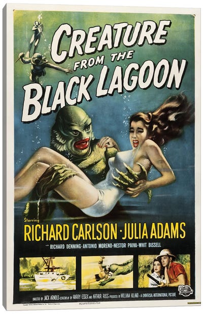Creature From The Black Lagoon (1954) Movie Poster Canvas Art Print - Vintage & Retro Art