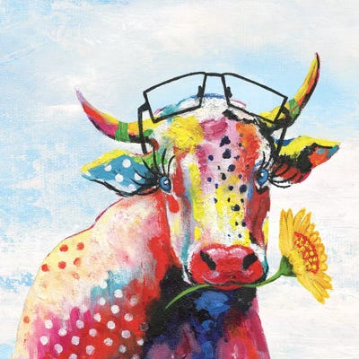 Groovy Cow and Sky by Tava Studios framed canvas print