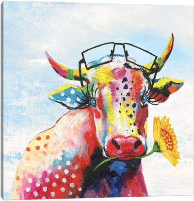 Groovy Cow and Sky Canvas Art Print - Cow Art