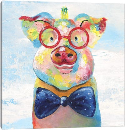 Groovy Pig and Sky Canvas Art Print - Pig Art