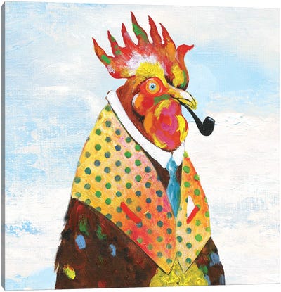 Groovy Rooster and Sky Canvas Art Print - Chicken & Rooster Art