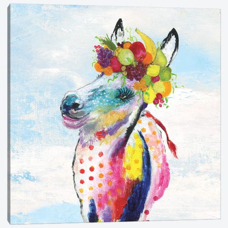 Groovy Horse with Wreath and Sky Canvas Print #TAV112} by Tava Studios Art Print
