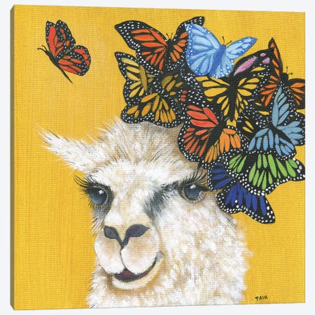 Llama and Butterflies Canvas Print #TAV115} by Tava Studios Canvas Art