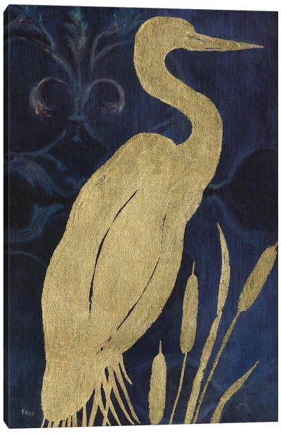 Egret on Indigo I Canvas Art Print - Egret Art