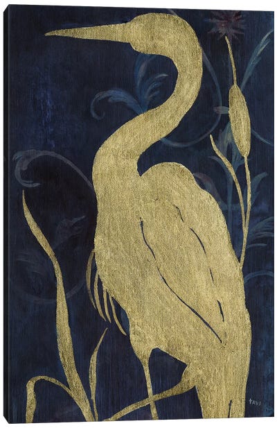 Egret on Indigo II Canvas Art Print - Tava Studios