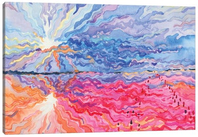 Sunset On The Pink Lake Canvas Art Print - Purple Art
