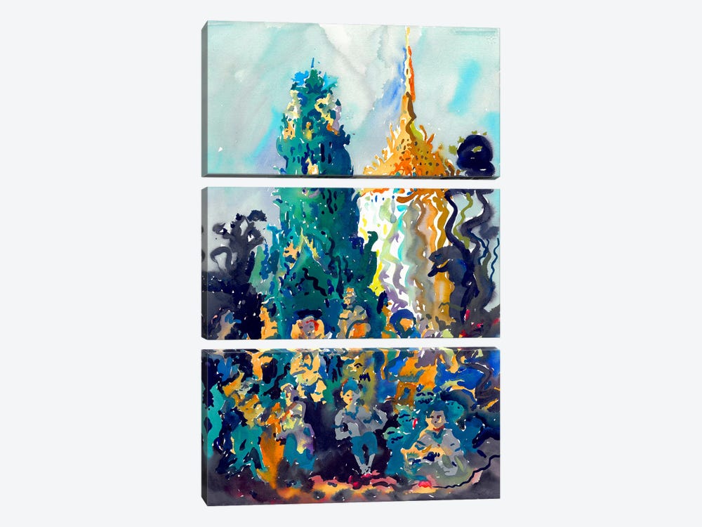 Fountain In Ancient City In Bangkok by Tanbelia 3-piece Canvas Artwork