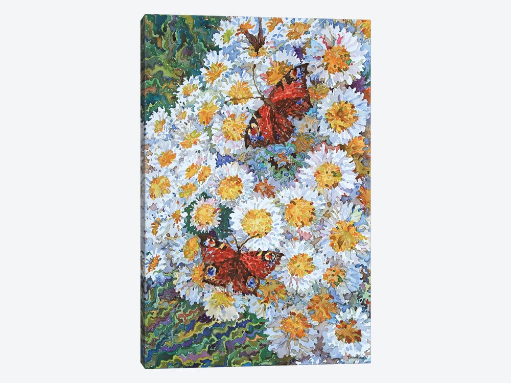 Butterflies On White Chrysanthemums by Tanbelia 1-piece Canvas Wall Art