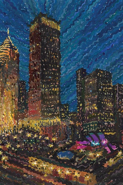 Fine Art Print: Night Chicago View From Cindy's Rooftop by Tanbelia