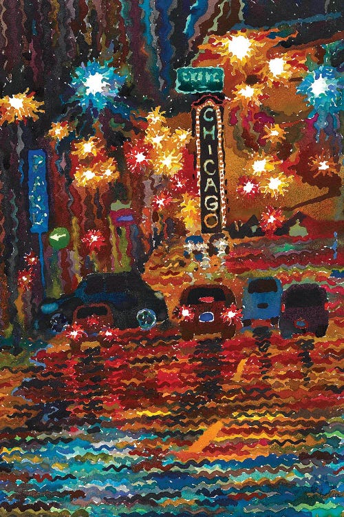 Rainy Chicago Street At Night