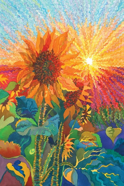 Large Scenic & Landscape Art - Canvas Prints: Sunflowers On The Sunset by Tanbelia
