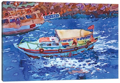 Boat In The Mediterranean Sea Canvas Art Print - Tanbelia