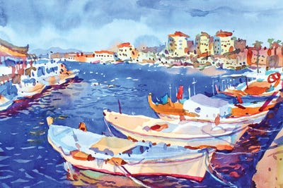 Boats In The Harbor by Tanbelia framed wall art