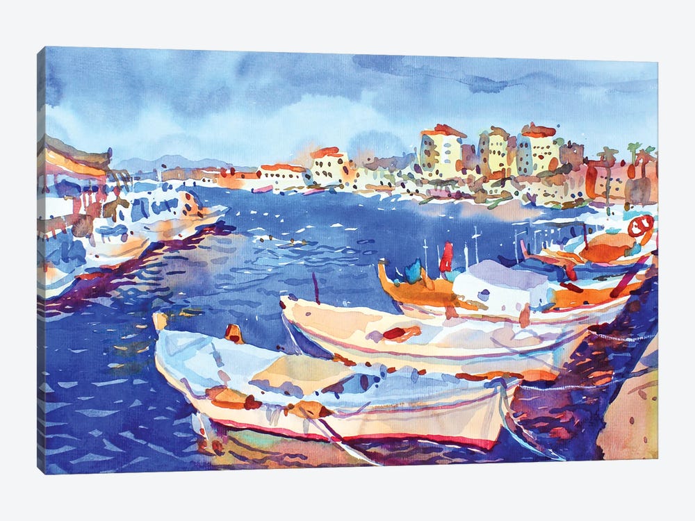 Boats In The Harbor by Tanbelia 1-piece Canvas Art Print