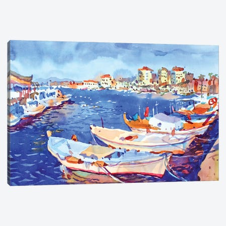 Boats In The Harbor Canvas Print #TBA60} by Tanbelia Canvas Art Print