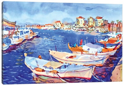 Boats In The Harbor Canvas Art Print - Tanbelia