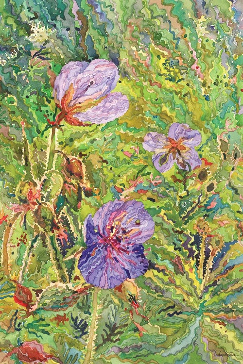 Purple Geranium Flowers by Tanbelia wall art