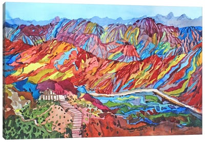Rainbow Mountains In China Canvas Art Print - Tanbelia