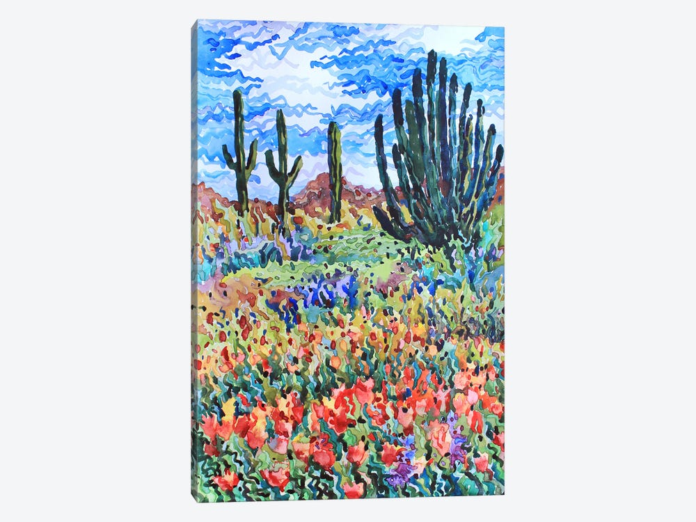 Saguaro Cactuses And Poppies by Tanbelia 1-piece Canvas Artwork