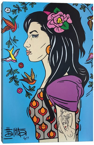 Amy Winehouse III Canvas Art Print - R&B & Soul Music Art