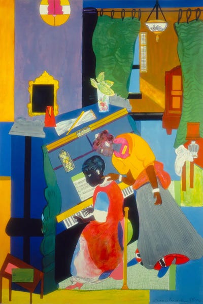 Large Art for Living Room - Canvas Prints: The Piano Lesson (Homage To Mary Lou) by Romare Bearden