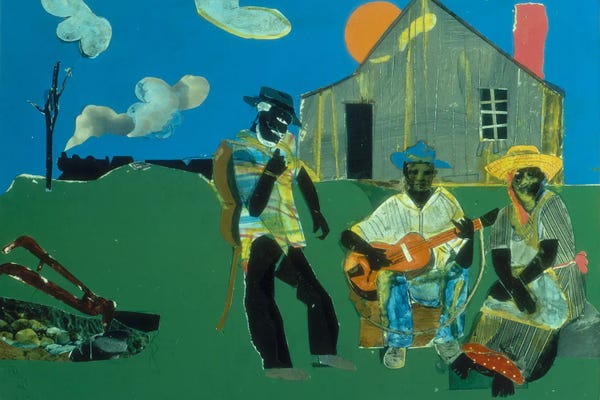 Houses: Mr. Jeremiah's Sunset Guitar by Romare Bearden