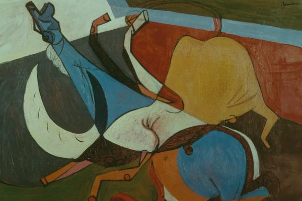 Leopards: Now The Dove And Leopard Wrestle by Romare Bearden