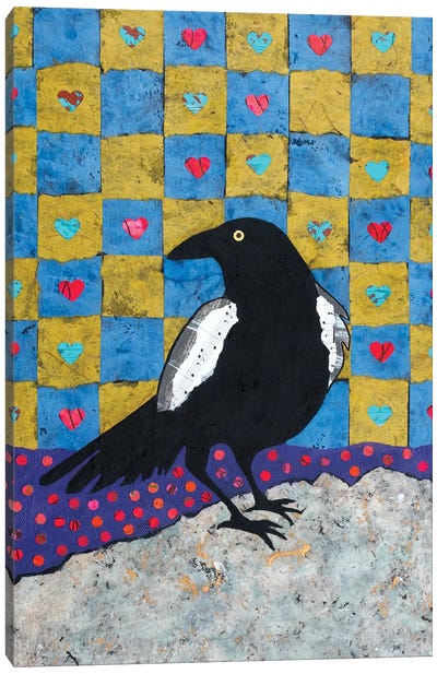 Crow Love Canvas Art Print - Teal Buehler