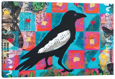 Crow Checkers Canvas Art Print - Teal Buehler