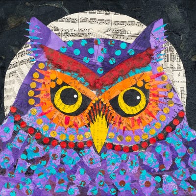Purple Owl by Teal Buehler metal wall art