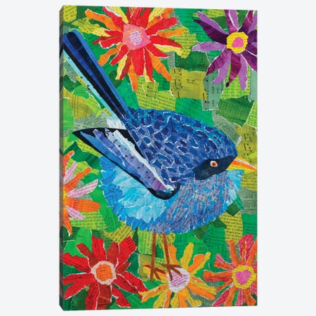 Bluebird In The Flowers Canvas Print #TBH13} by Teal Buehler Canvas Art Print